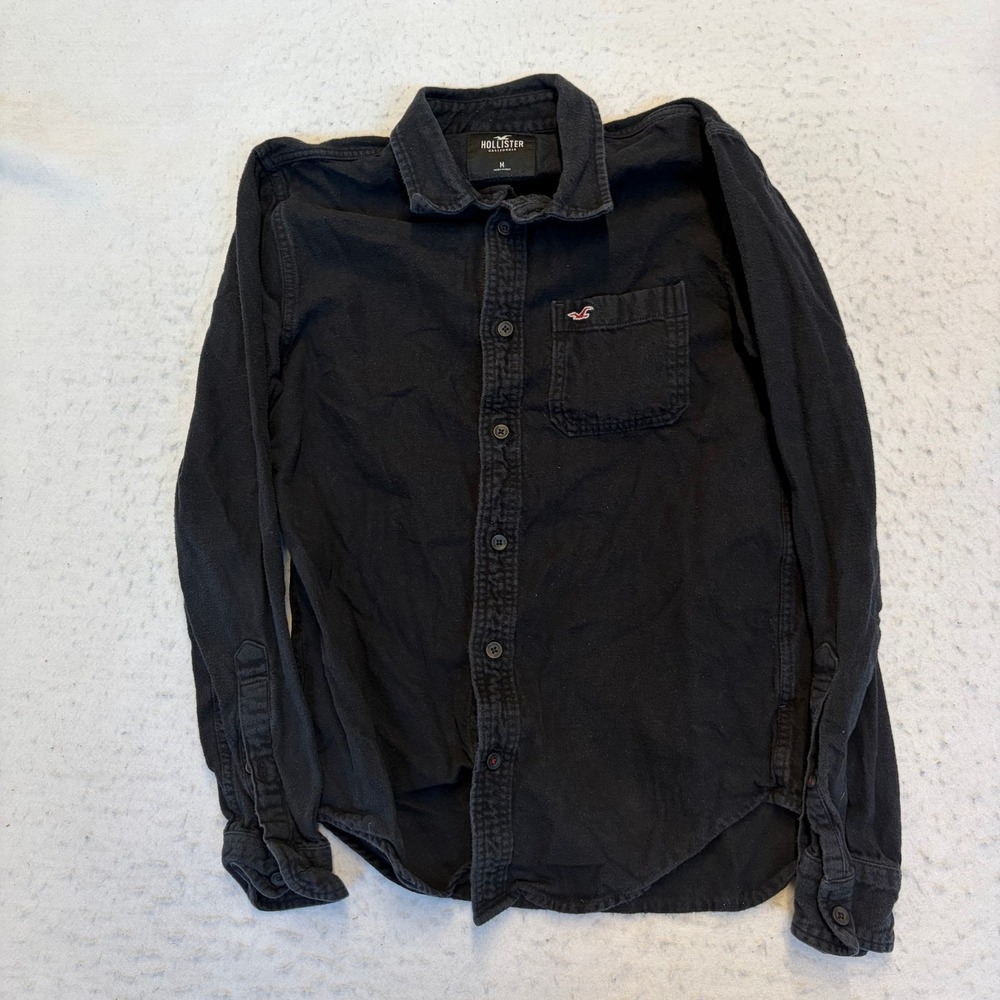 Hollister Button Down Shirt Mens Size M Black Long Sleeve Flannel